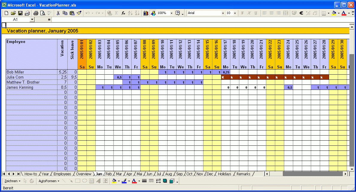 Staff Holiday Chart