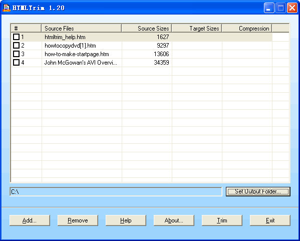 Screenshot of HTMLTrim 1.20