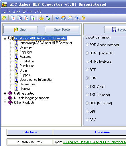 The GUI of ABC Amber HLP Converter