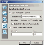 Time servers settings window