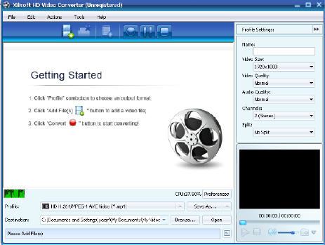 The GUI of Xilisoft HD Video Converter